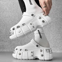 Men's Sandals with Metal Rivets and Hollowed-out Designs Thick-soled Soft and Anti-slip Trendy Flip-flops for Both Men and Women - Image 6