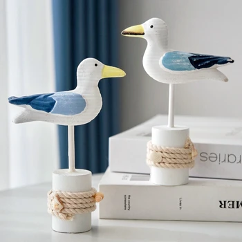 Wooden Seagull Figurine,Nautical Coastal Crafts Nordic Birds Sculptures for Home Outdoor Garden Yard Seaside Beach Beauty Decor 1