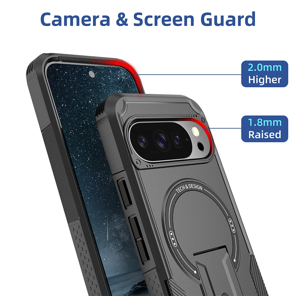 Armor Hybrid Shockproof Phone Case with Foldable Stand and MagSafe Compatibility