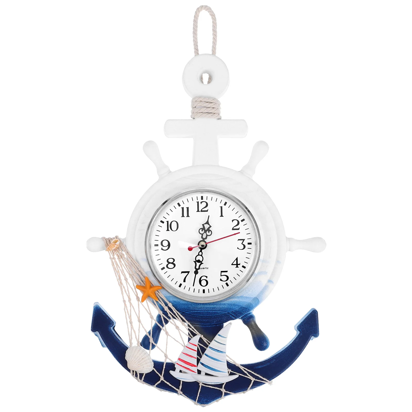 Boat Anchor Clock Wooden Wall Clock Plastic Material Clear Mirror Home Decor Mediterranean Style Hanging Bedroom