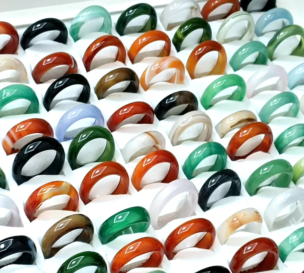 20/50/100Pcs Wholesale Agate Stone 6mm Wide Man Women Fashion Jewelry Rings 5