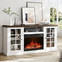 59" Fireplace TV Stand for TVs Up To 65 in With Storage and Glass Doors, 23" Electric Fireplace, Media TV Console 1