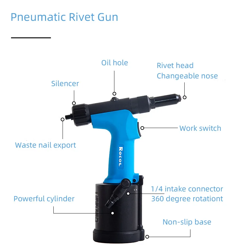 Pneumatic Rivet Gun Industrial Self-Priming Core-Pulling Heavy Duty Air Rivet Gun Stainless Steel Automatic Riveting Tools
