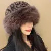 Winter Plush Ear Protection Leopard Print Cap Windproof Keep Warm Headgear Fluffy Fur Fisherman Hat for Women Fashion Female Hat 3