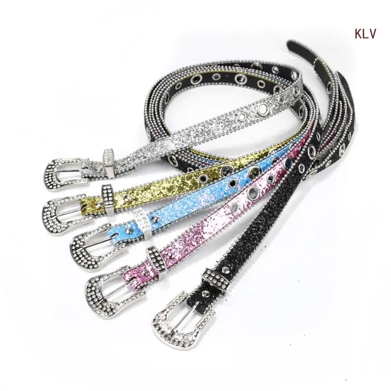 

Shinning Buckle Waist Belts for Jeans Adjustable Belt for Cowboy Cowgirl Teens Female Jeans Skirt Waistband