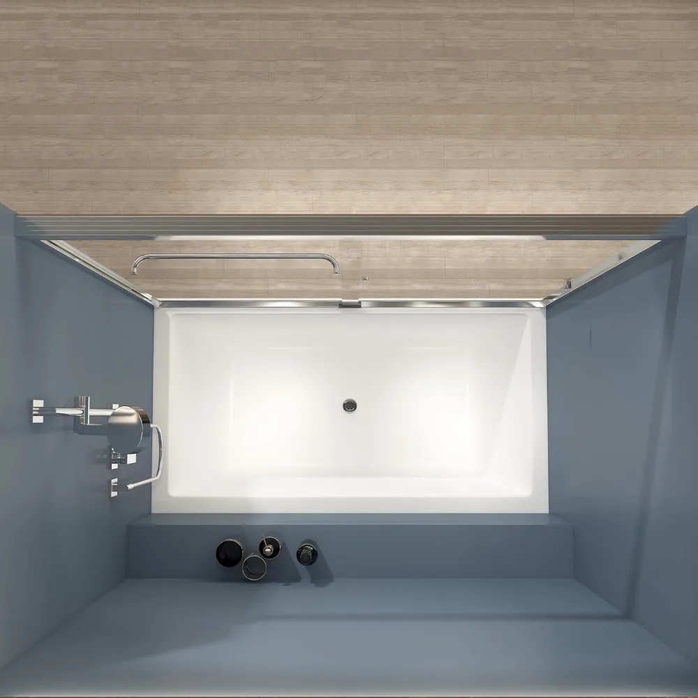 Shower Door, 60 in. W X 57 in. H, Double Sliding Bathroom Showers Doors, Clear Tempered Glass, Chrome Finish, Tub Shower Door 6