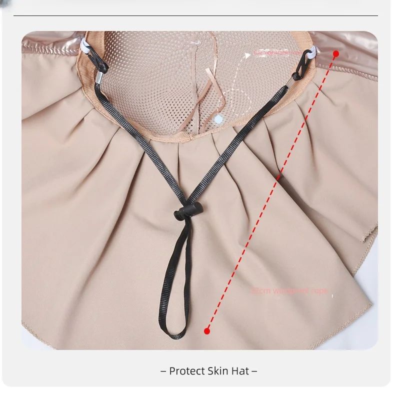 Sommerhut für Damen, mit Schal, leicht, atmungsaktiv, Netzstoff, Gesichts- und Nackenschutz, Sonnenhut mit Schleife, Falten-Design, für Reisen und Strand_voghion.com