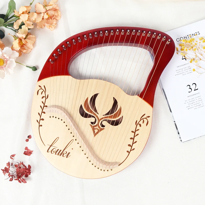 24 Strings Lyre Harp Mini Harp Metal Strings Solid Wooden Hand Piano Finger Playing Keyboard Musical Instrument