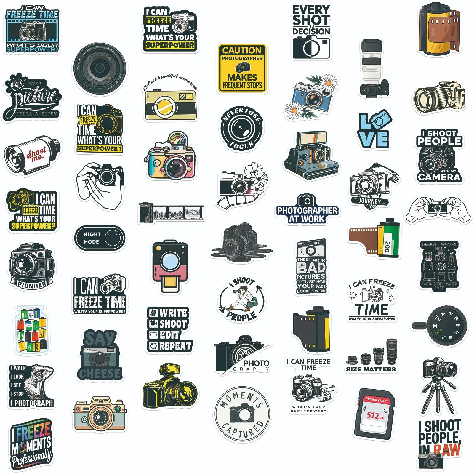 Vintage Camera Vinyl Sticker Set - Retro Photography Waterproof Decals