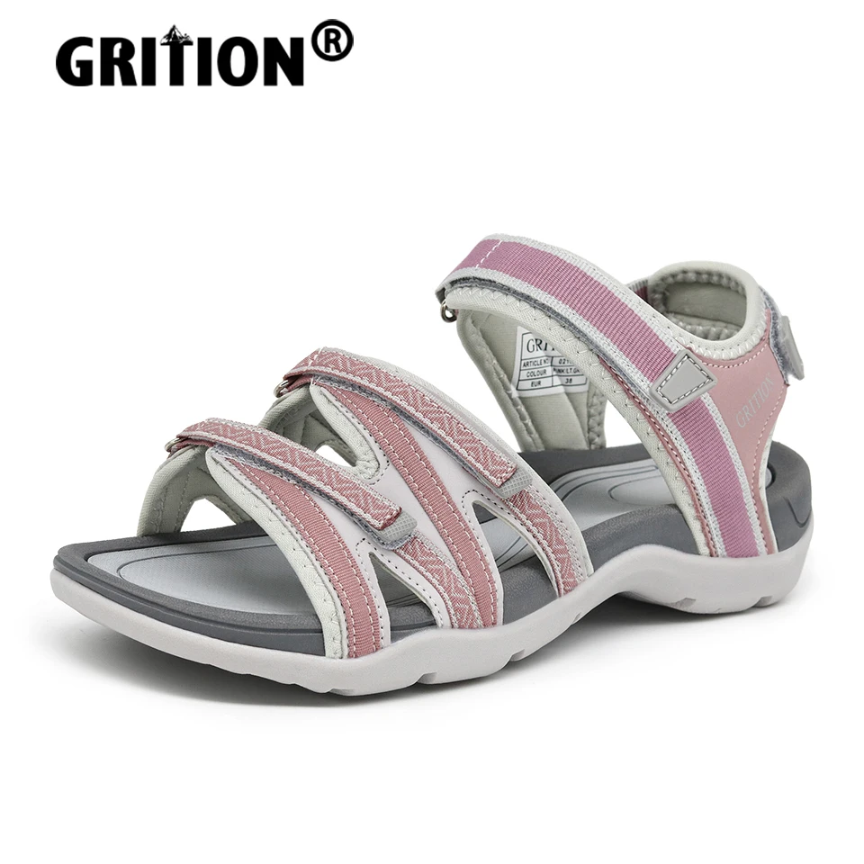 GRITION Women Beach Sandals Outdoor Flat Sandals Breathable Non Slip Hiking Trkiing Summer Sports Casual Size36-41