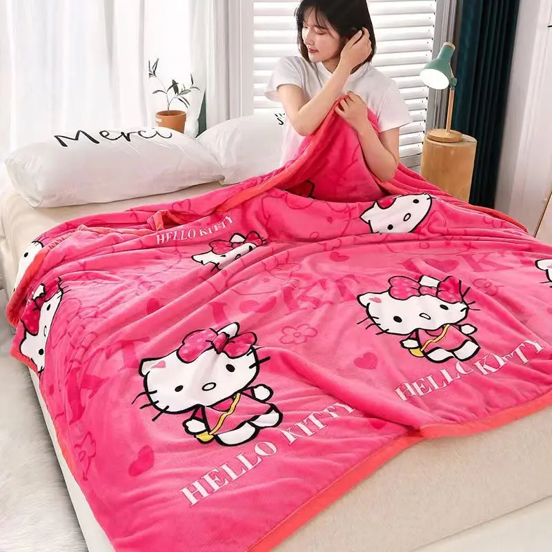 

Hello Kitty Cartoon Blanket Kawaii Kt Cat Home Textile Flannel Soft Warm Throw Blanket Bedding Sofa Cover for Girls Gift