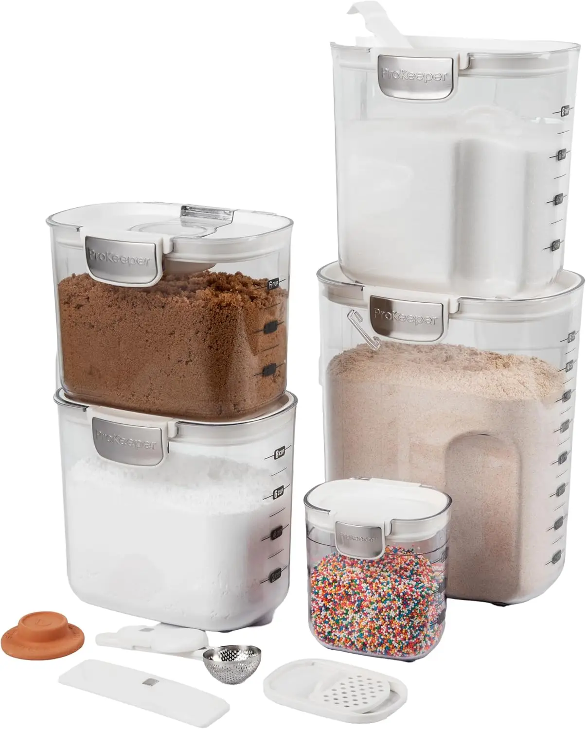 9 Piece Clear Plastic Airtight Food Flour and Sugar Baker's Kitchen Storage Organization Container Canister 3