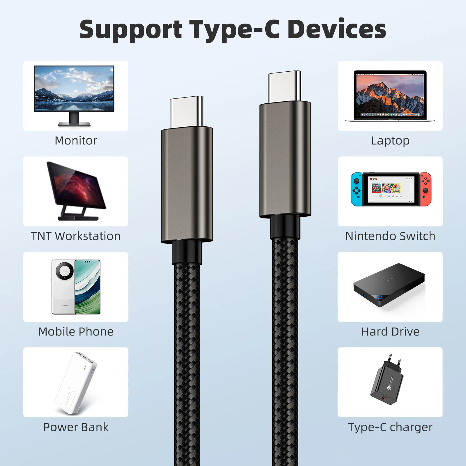 High-Speed USB-C to USB-C Cable, 0.5M to 3M, 100W PD, 4K Video Support