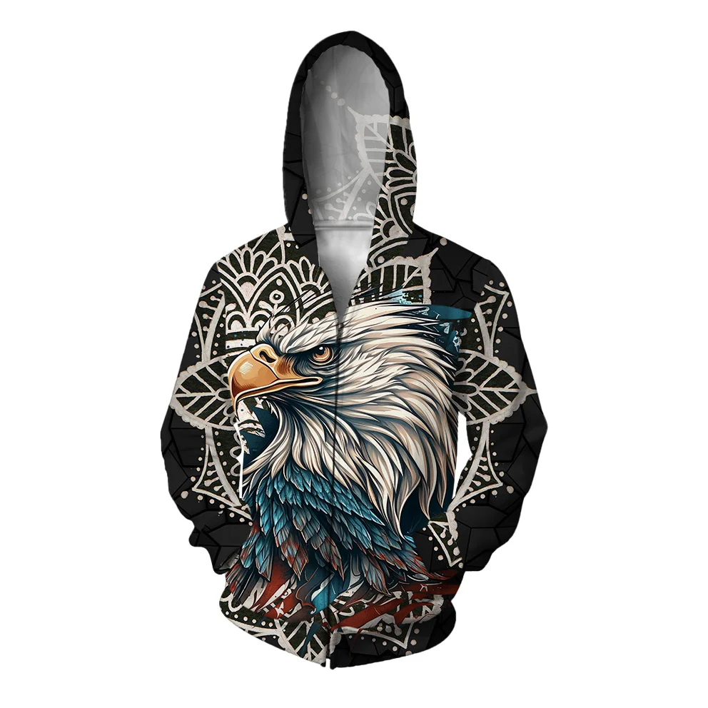 thumbnail image 1 of Sudadera con capucha con estampado de águila elegante, moderna y versátil, cómoda, con capucha para hombre, sudadera con cremallera para hombre, sudadera para hombre, 1 of 4