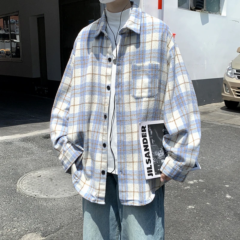Men's Plaid Long Sve irt Loose Fit Thin Sle Autumn Spring Outerwear Sun Protection Classic Design No Brand Youth Faion