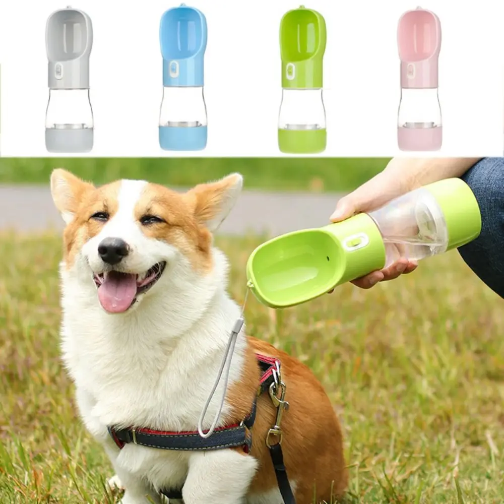 

2 in1 Dog Water Food Bottle Plastic Removable Puppy Feeder Bowl Pushing-type Pink/Blue/Green/Grey Dog Drinking Bowl