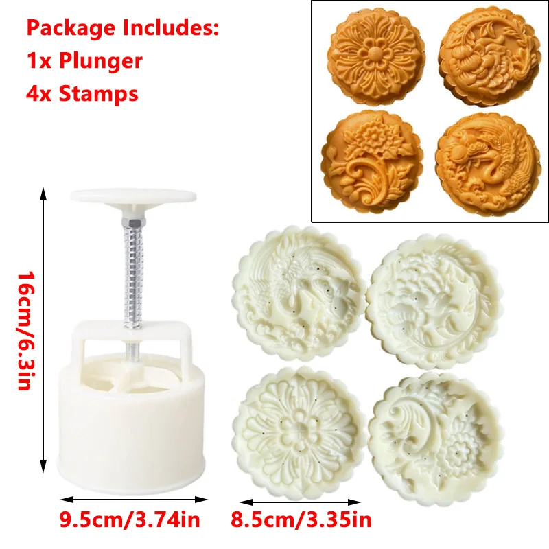 Mondkuchenform-Set 50 G – 12-teilig (10 Blumenmuster-Stempel + 2 Pressen), Aus ABS-Kunststoff, Für DIY Mondkuchen, Kekse & Gebäck