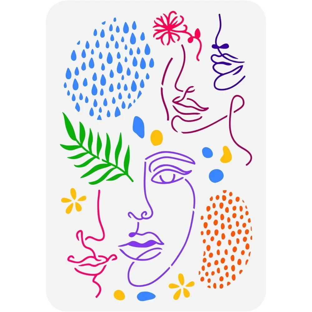

Face Line Stencil 11.7x8.3 inch Modern Abstract Lines Painting Stencil Flowers Leaves Water Drops Craft Stencil Beauty Women