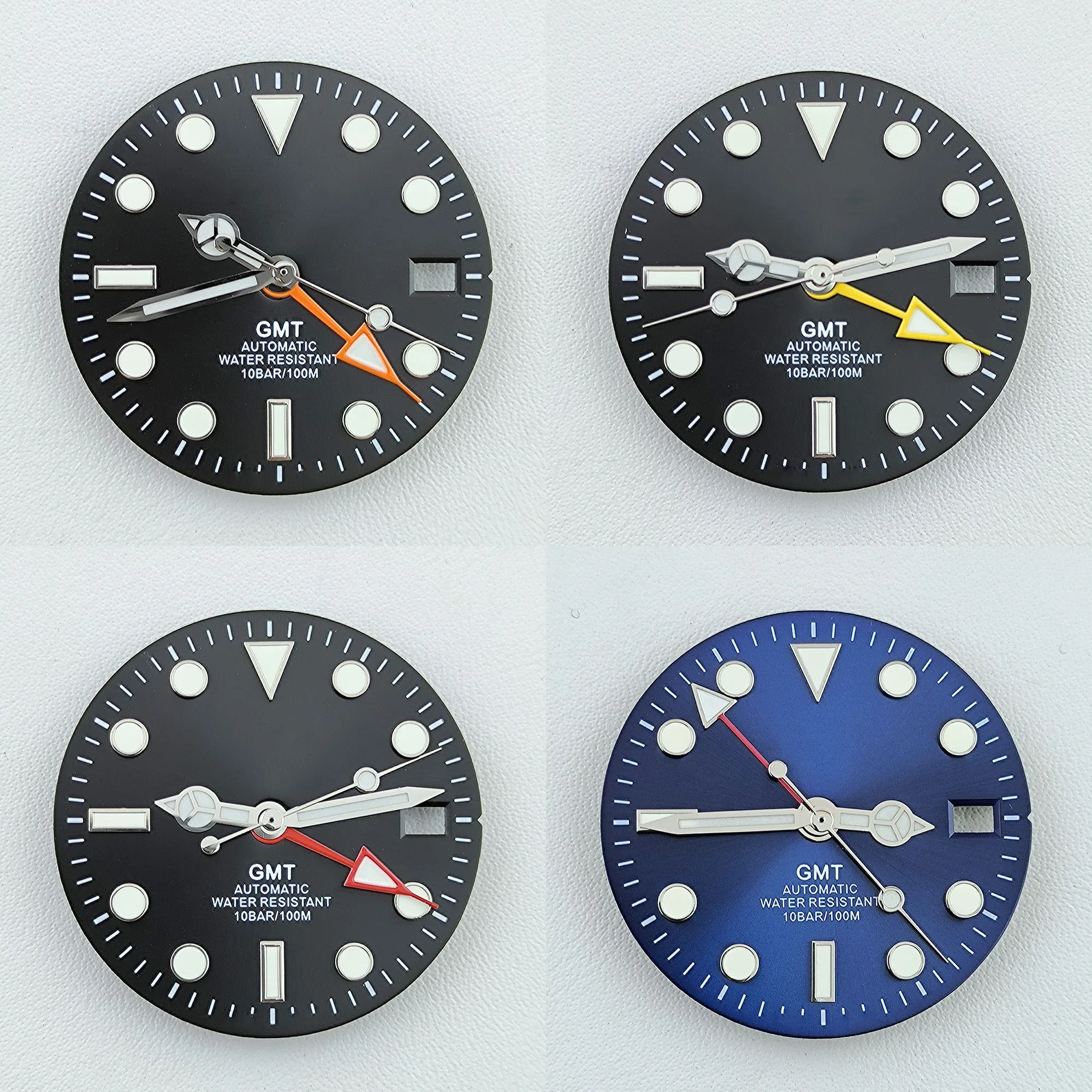 GMT NH34 무브먼트 모드 다이얼 교체 부품, 4 손 녹색 발광 시계 다이얼 페이스, NH35 NH34 다이얼 포인터