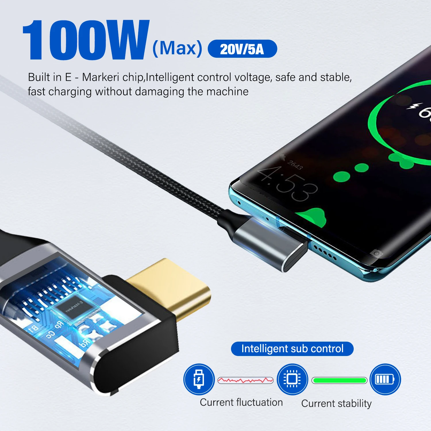 Ultra-High-Speed 100W USB-C Extension Cable with 90-Degree Elbow Design