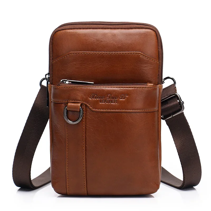 Men's Mini Crossbody Waist Bag Genuine Leather Multifunctional 7-Inch Vintage Shoulder Bags Casual Motorcycle Storage Accessorie - 3