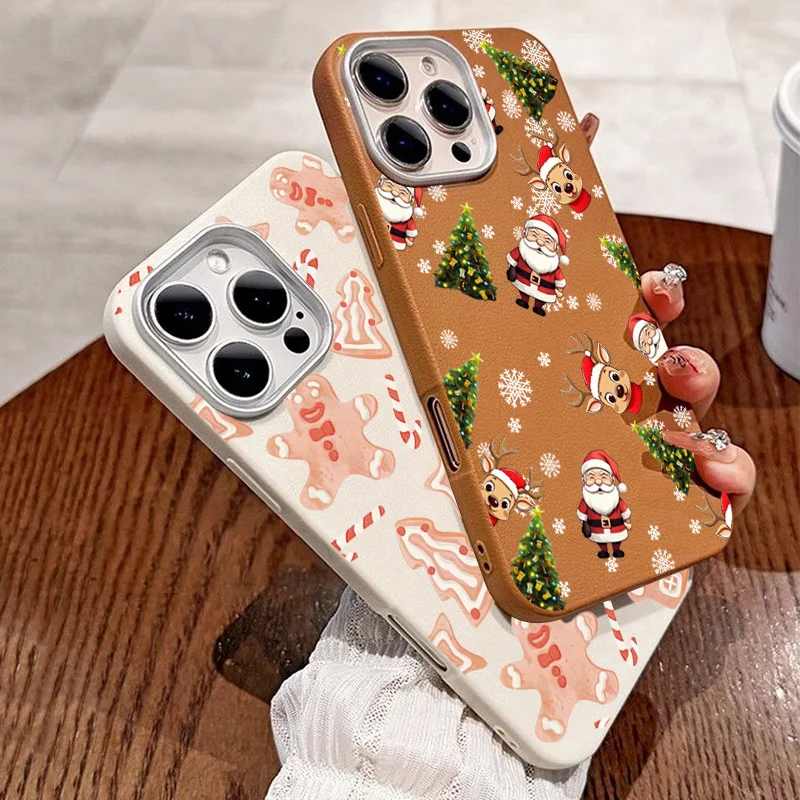 Elegant Leather Texture Christmas Santa Elk Shockproof Case - Solid Color Cover