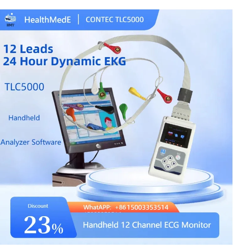 12 lead 24h Analyzer TLC5000 Hand-held Dynamic ECG/EKG Holter Monitoring Recorder System analyzer,pc software,USB ECG Holter