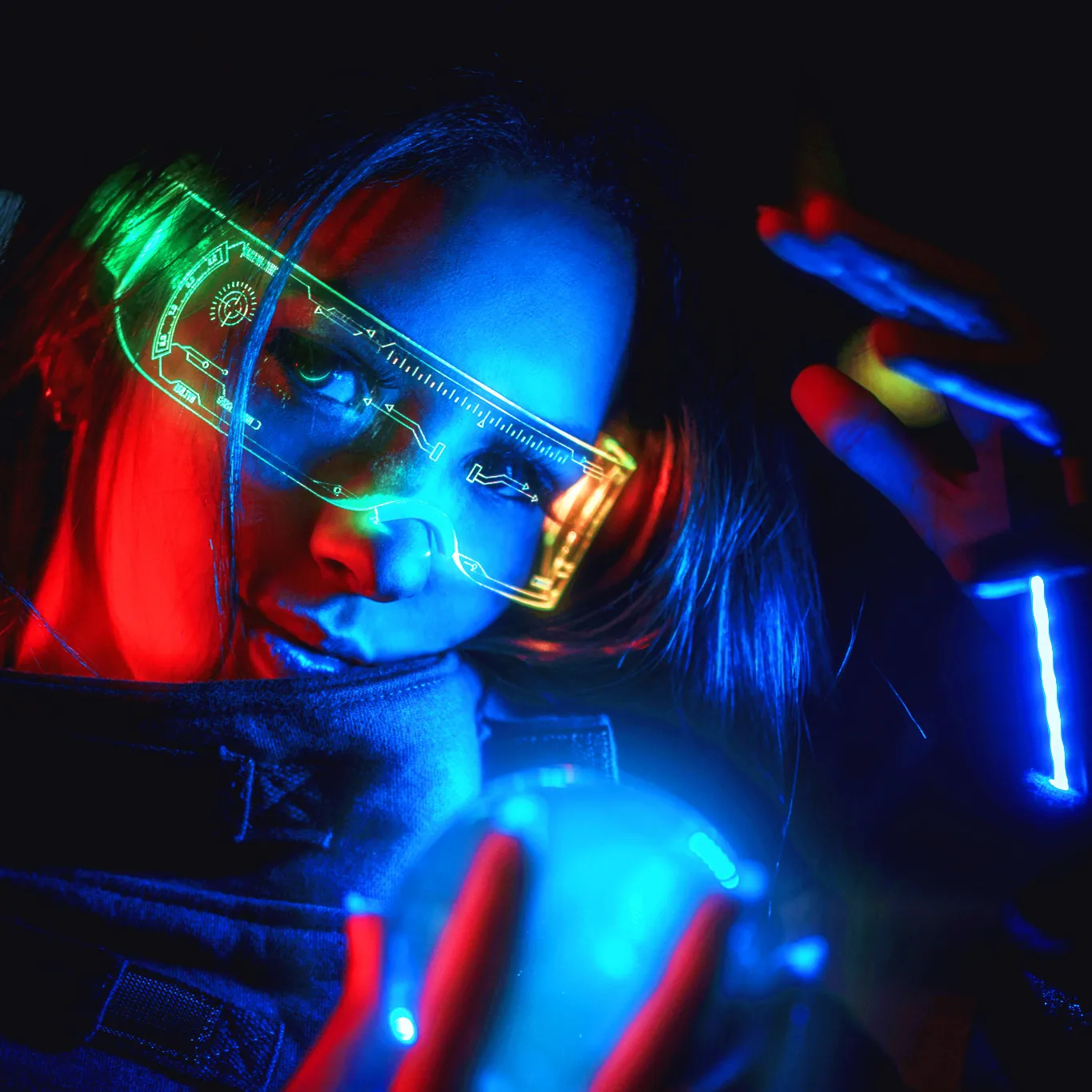 Futuristic Honeycomb LED Glasses with Dual Control Light Up for Women Cool Neon Cyber Robot Sunglasses Luminous Goggles |