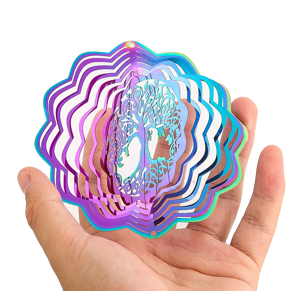 그라디언트 색상 바람 회 전자 생명의 나무 회전 교수형 3D 거울 바람 종소리 포수 부착 조류 억제 정원 장식