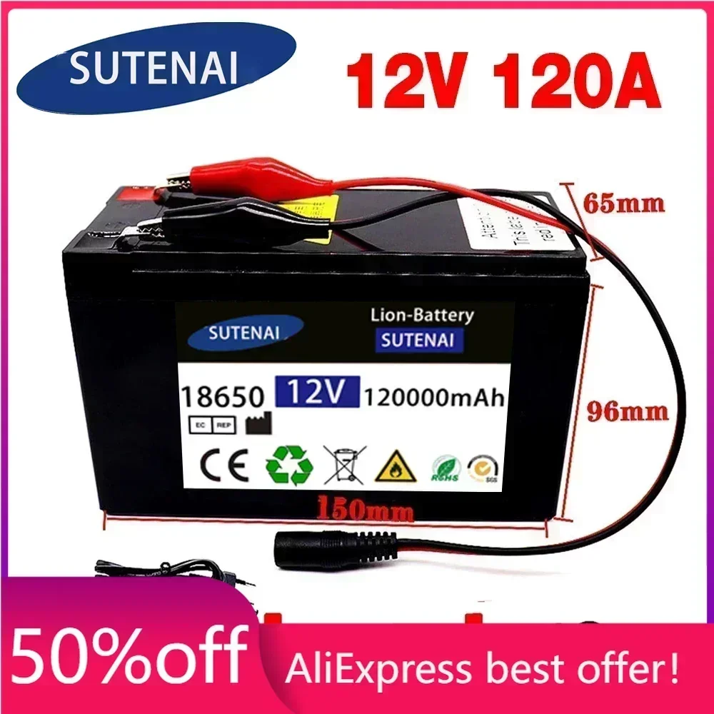 

12V 120Ah 120000mAh 18650 lithium battery 30A sprayer built-in high current BMS electric vehicle battery +12.6V charger