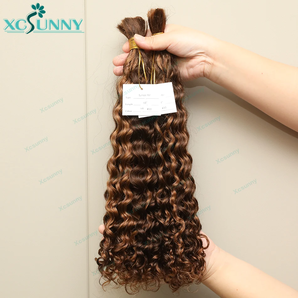 Human Braiding Hair Bulk Highlight Curly Hair Bundles No Weft Loose Deep Wave Double Drawn Boho Knotless Braids