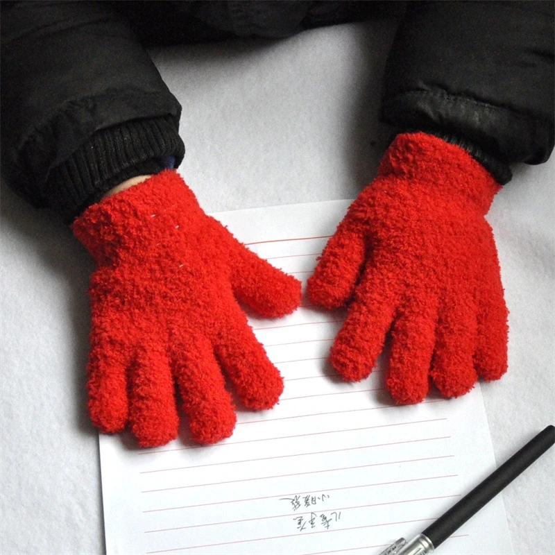 Warmom Coral Fleece Thicken Kids Gloves Winter Keep Warm Children Baby Plush Furry Full Finger Mittens Soft Gloves For 0-4 Years