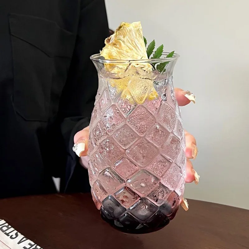 Glass Cup Pineapple Shape Coffee Mug with Straw Transparant Drinking Glass Cocktail Bar Beverages Soda Water Juice Mug Drinkware