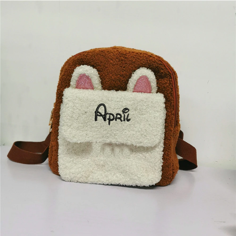 

Embroidered Name Women's Bag Personalized Fashion Bag Pink Black Travel Wool Backpack Custom Hairy Bag with Name for Ladies