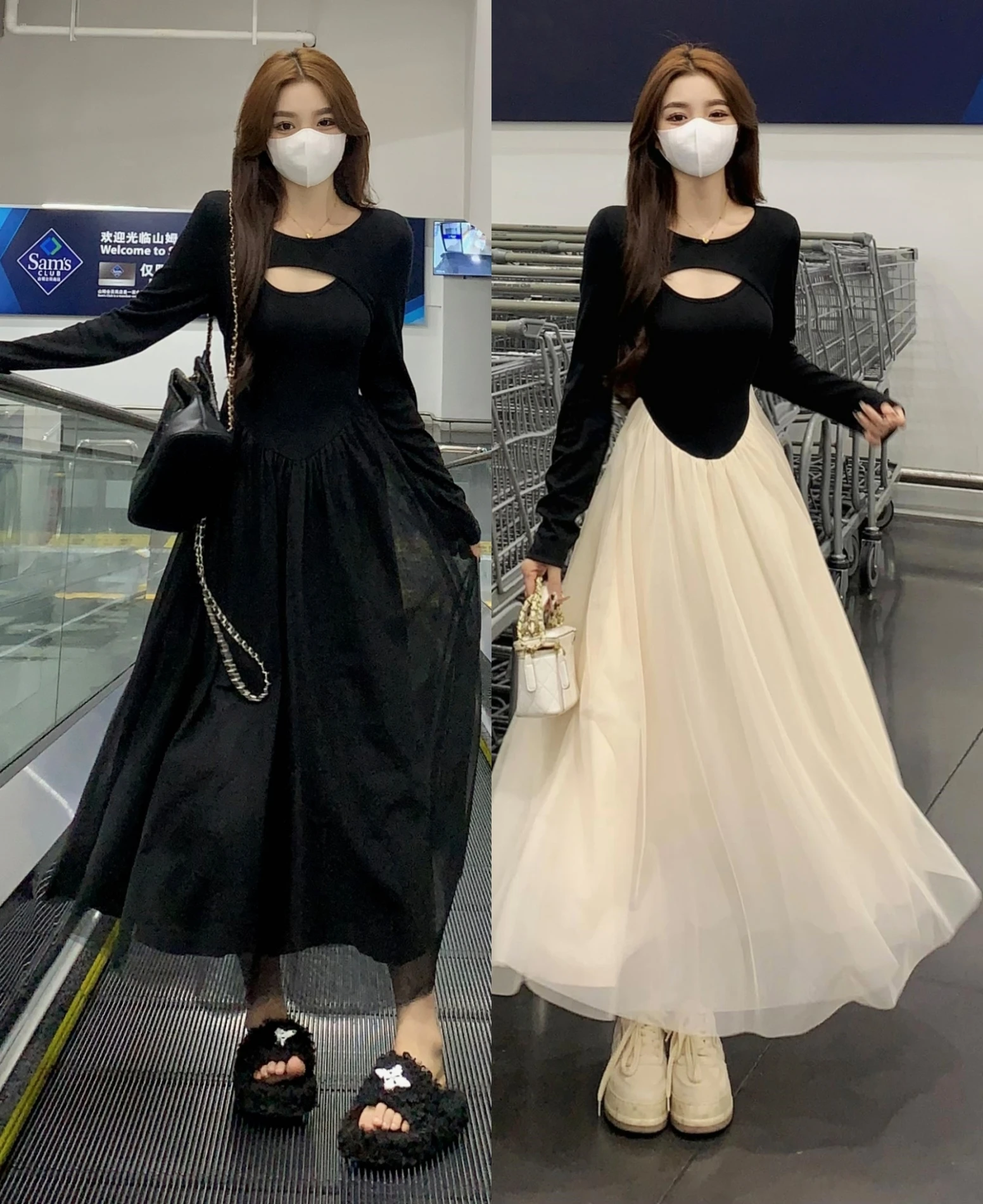 

Plus Size Women Dresses Mesh Patchwork 2023 Summer Simple and Elegant Fake Two Piece Lady Vestidos Long Sleeve Korean Dress