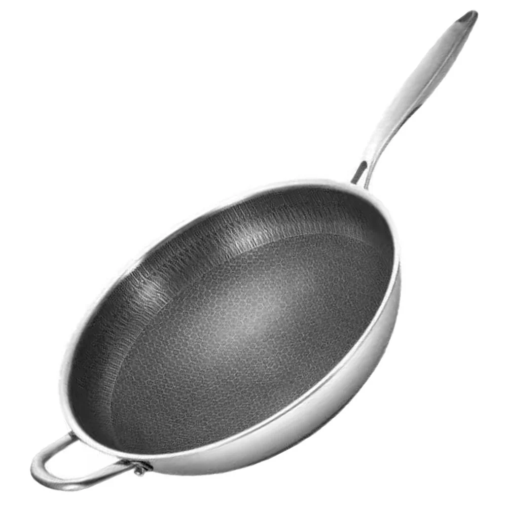 Stainless Steel Work Deep Frying Pan Stir-fry Pan No Coating Household No-stick