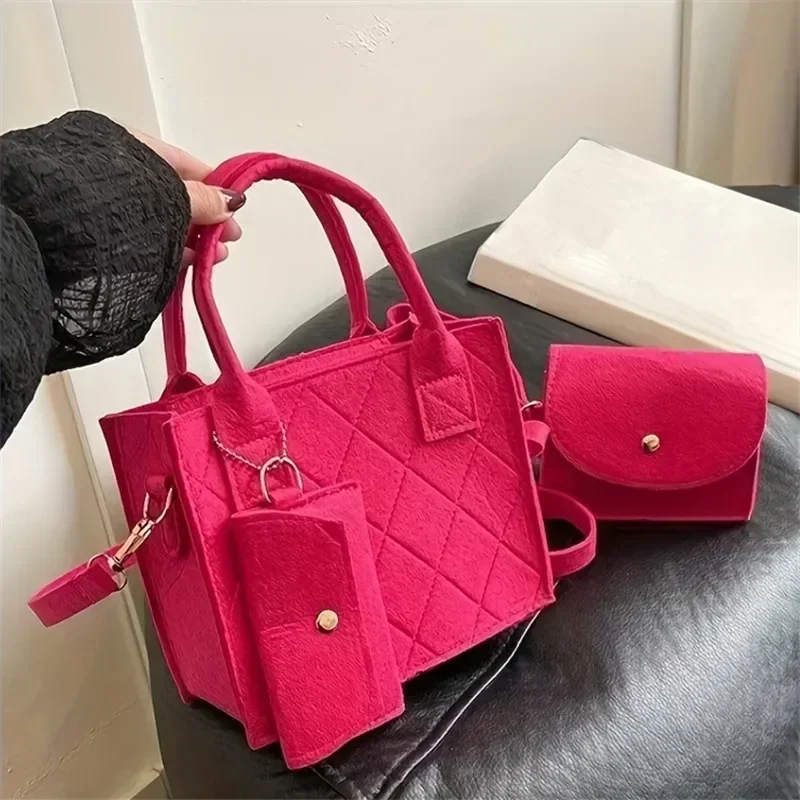 3pcs/set Embossed Women's Handbag Stylish Crossbody Bag, Clutch and Wallet, Solid Color Fabric Shoulder Bag for Women Daily Use