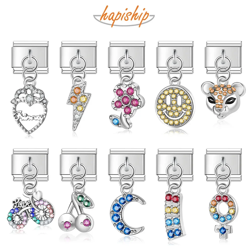 Hapiship New Original Daisy Moon Flower Lightning Heart Rhinestone Italian Charm Fit 9mm Bracelet Bangle Jewelry Making DJ260