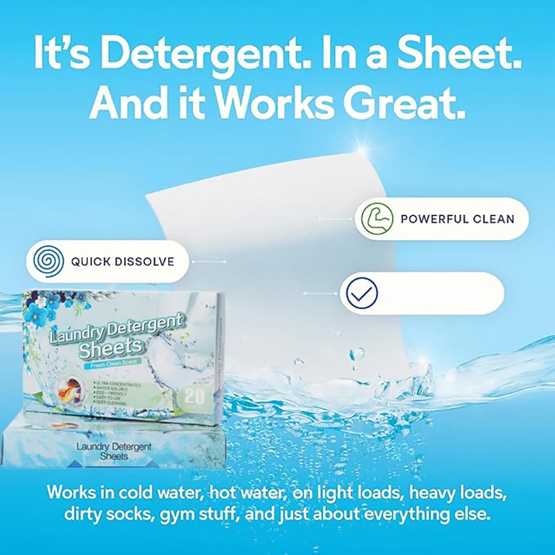 Laundry Detergent Sheets Travel No Plastic Jug Fresh Scent 160/100/40 sheets