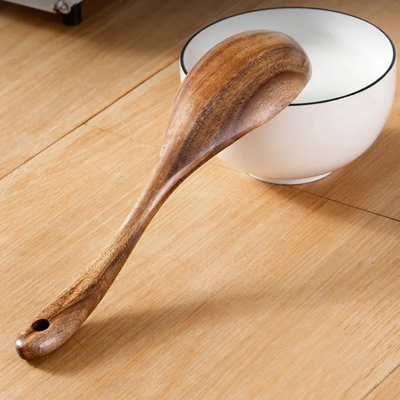 1Pc Wooden Salad Spoon Fork Natural Wood Kitchen Spoon Soup Ladle Long Handle Large Serving Set Salad Server Wood Utensils