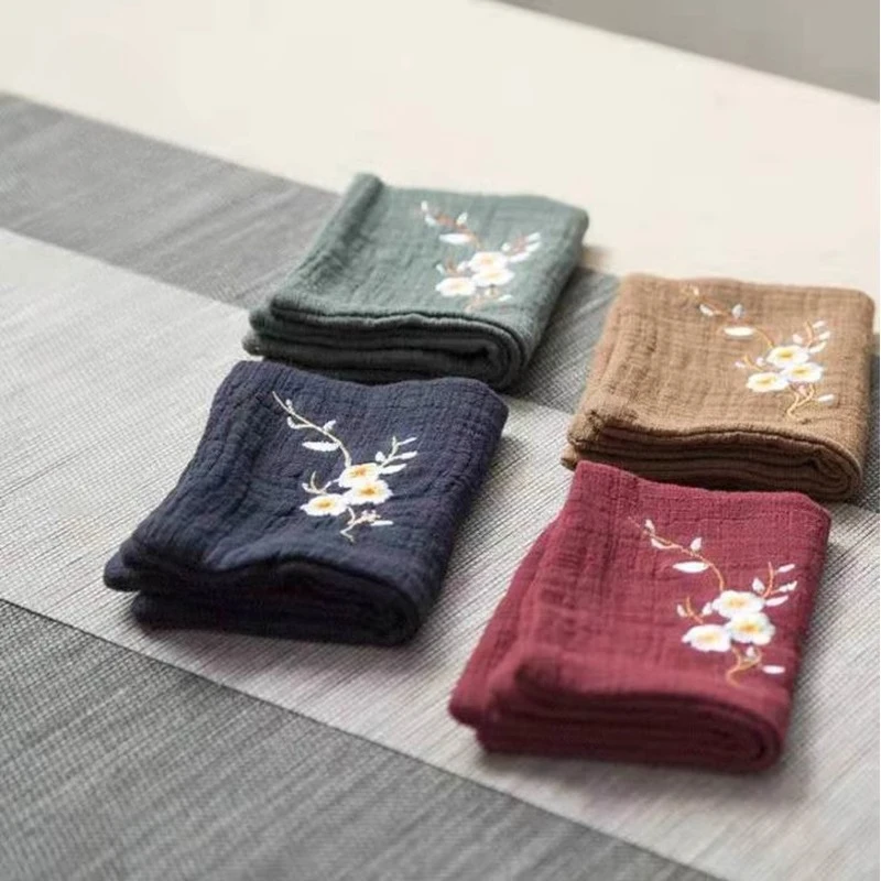 Chinese Style Plum Blossom Tea Towel, Cotton and Linen Absorbent Tea Cloth, Chinese Style Zen Tea Ceremony 27X19CM