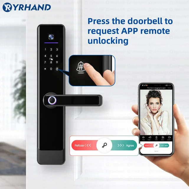 YRHAND Tuya Wifi Video Intercom Lock Remote Unlocking Digital Electronic Biometrics Waterproof Smart Door lock For Home 2
