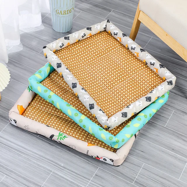 Pet Cat Bed Mat Rattan Woven Cat Sleeping Mat Sofa Bed Summer Pet Cooling Mat for Small Dog Cats Kitten Puppy Beds Cushion 2