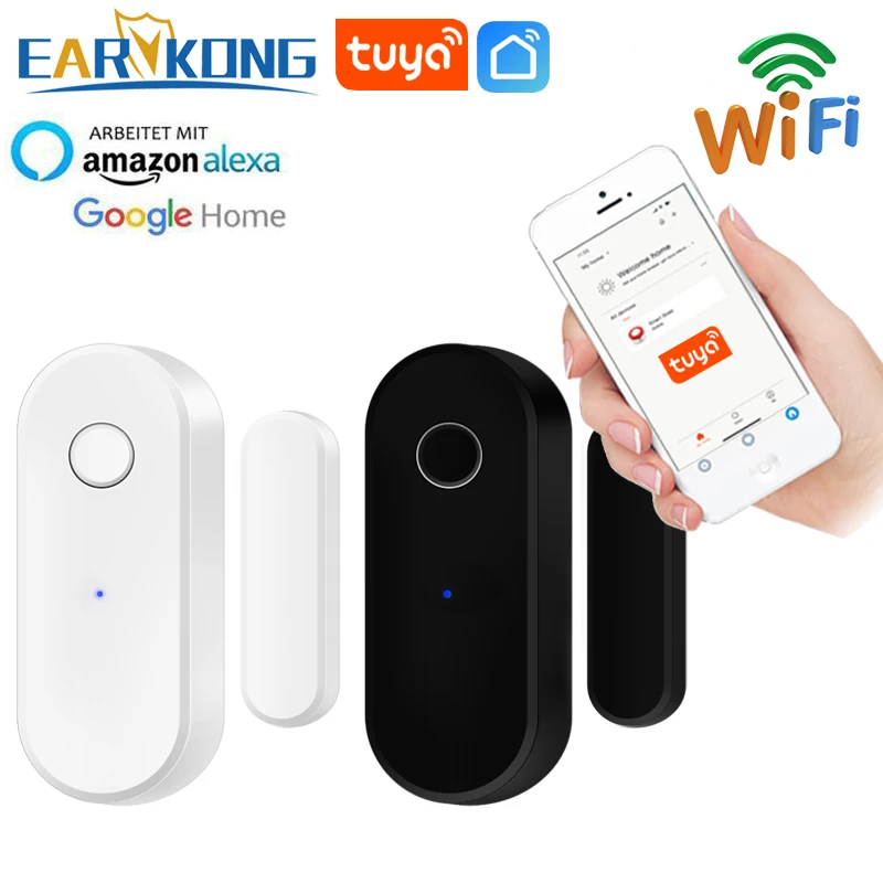 Tuya Smart WiFi Door Sensor Open Close Detector Black White Smartlife App Control Notification Compatible with Alexa Google Home