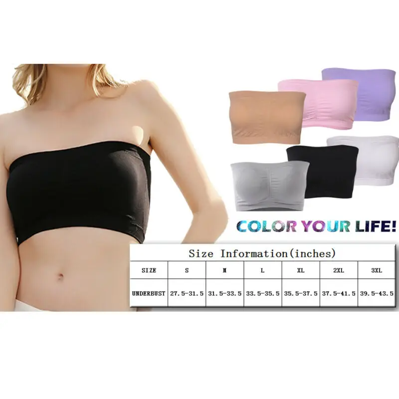 Double Layers Plus Size Strapless Bra Bandeau Tube Removable Padded Top Stretchy Seamless Bandeau Bra Boob Crop Spaghetti Strap images - 6