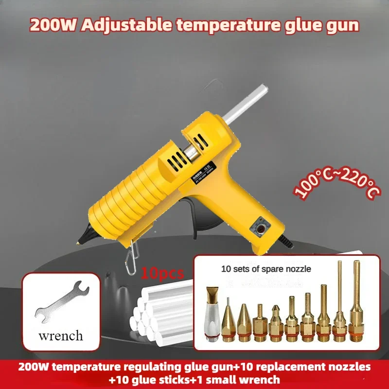 200W Hot Melt Glue Gun 11mm Adjustable Temperature with Nozzle Professional Silicone Gun for Home DIY Electronic Maintenance