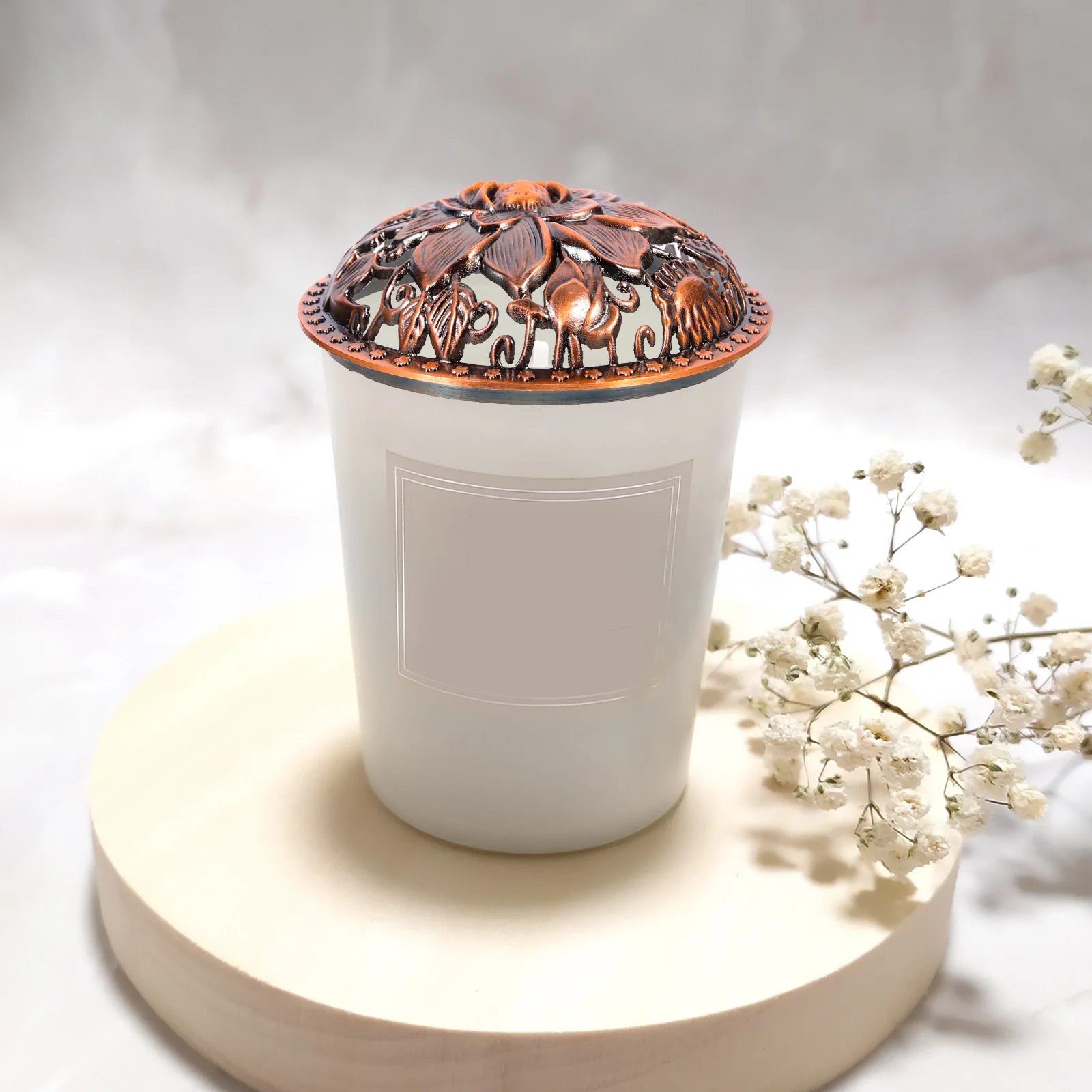 2 Pcs Incense Burner Cover Decorative Jar Candled Accessory Topper Hat Storage Cup Lid Zinc Alloy Aroma candle topper
