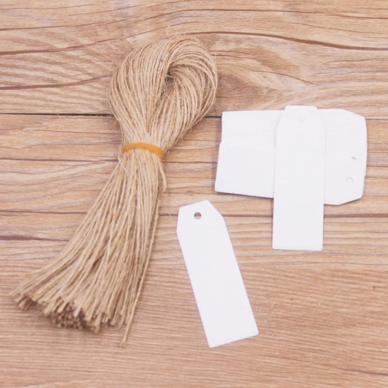 100 Stück 3x5/6x2,5cm Kraftpapier Braun/Weiß/Schwarz Geschenketiketten mit 100 Seilen für Hochzeit, Babygeschenk, Party, Weihnachten, Partyzubehör – Detail 19