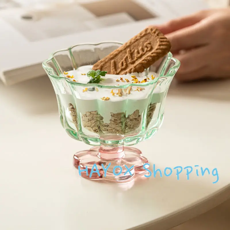 Creative Petal Small Glass Cup Dessert Cup Advanced Sense Oat Mug Glass Ladies High Appearance Level Milk Mug Juice Water Cups