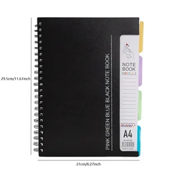 Spiral Notebook with Divider Pages in Assorted Colors - Lined Pages, Wirebound (Black - A4)